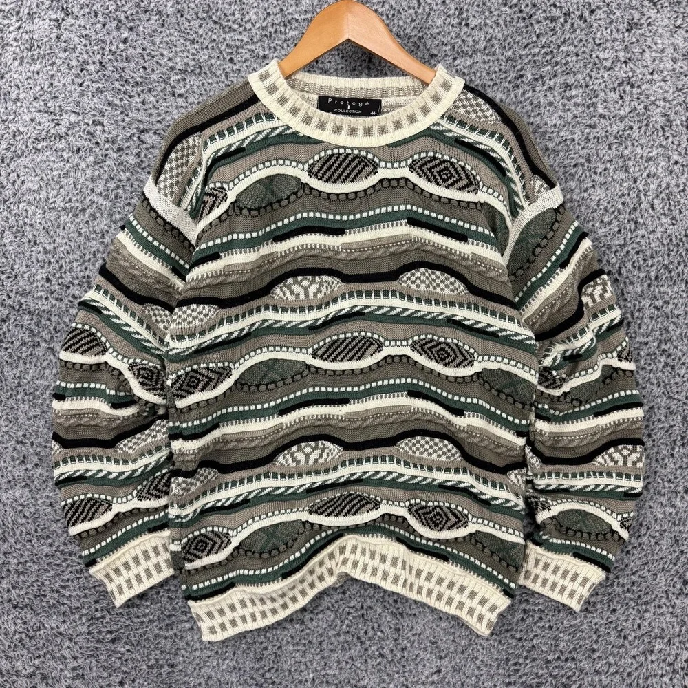 Vintage Protege Collection 3D Knit Sweater Mens Medium Coogi Style Made USA 90s